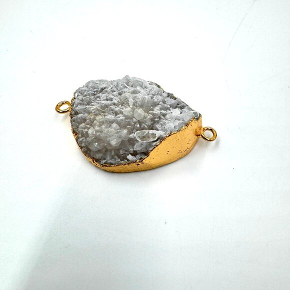 Smoke White Druzy Agate Geode Pendant 18K Gold Plated Boho Healing Crystal - Picture 16 of 16